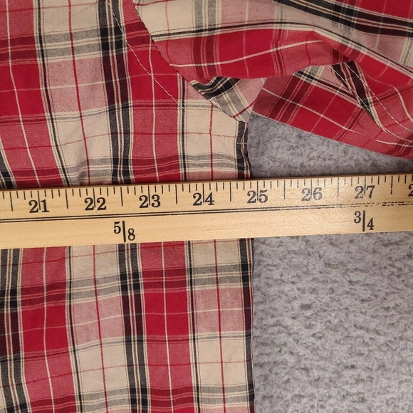 Kani Gold Shirt Mens XL Red Plaid Button Down Short Sleeve Patches Fitted - Picture 13 of 15